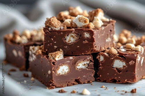 delicious rocky road fudge with marshmallows and nuts