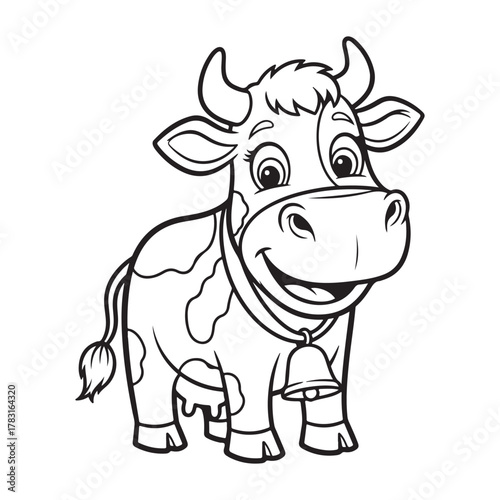 Happy cow with bell coloring page