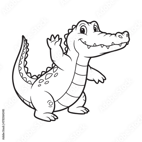 Happy crocodile waving tail coloring page