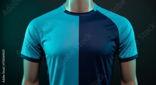 Two-Tone Blue Sports Jersey on a Persons Torso.