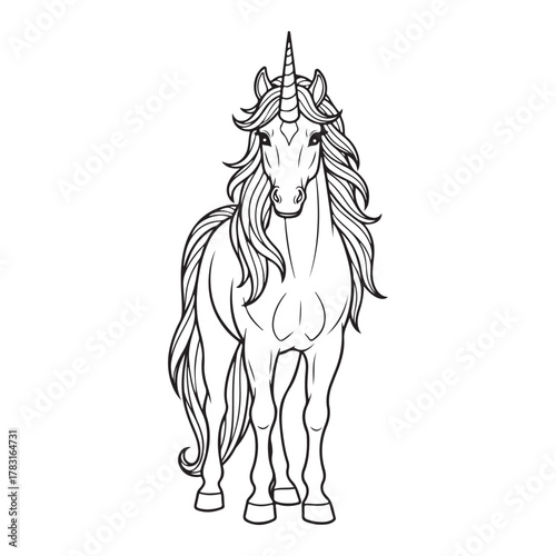 Unicorn standing proudly coloring page