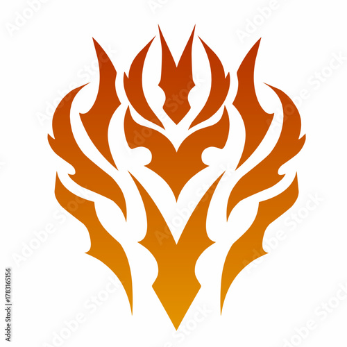 Abstract Tribal Flame Symbol with Orange Gradient Vector Illustration