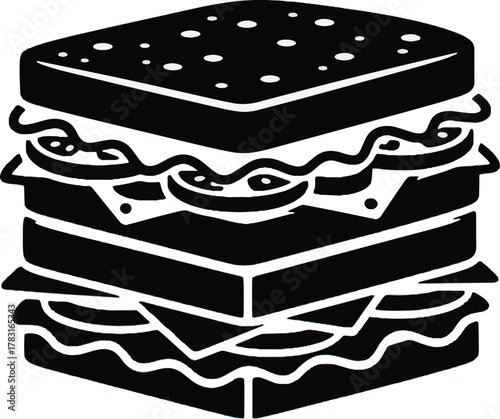 Brioche Dorée-fresh sandwiches silhouette. Cartoon burger and fries sandwich illustration with cheese and vegetables in a tasty fast food clip art design