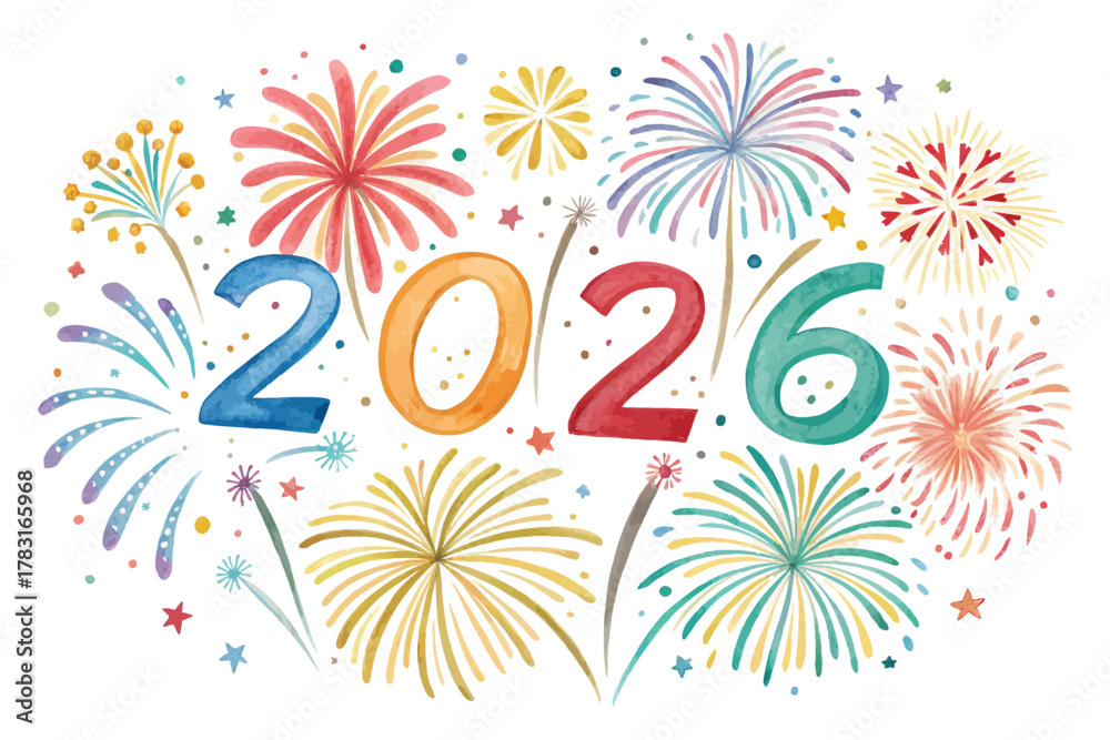 Fototapeta premium watercolor happy new year 2026 vector illustration isolated on white background
