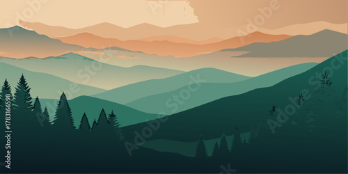 Layered Mountain Range in Sunset Hues landscape mountains