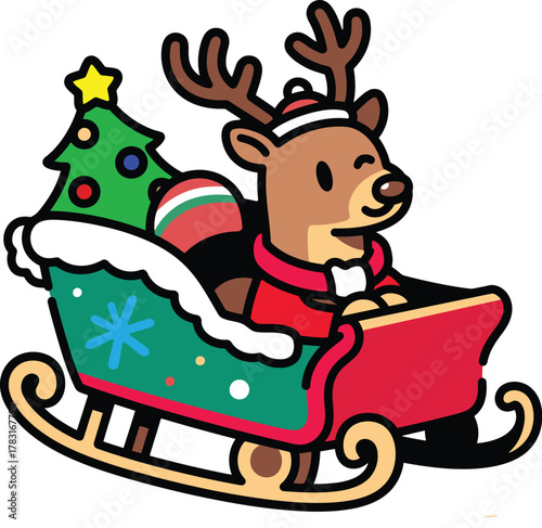 vector reindeer claus on sledge
