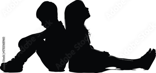 Back-to-Back Children Silhouette – Emotional Posture in Minimalist Style