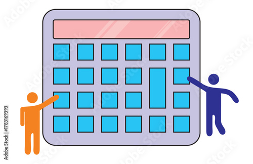 Vector illustration of a businessman holding a calculator. Concept of calculating financial balance, preparing tax deduction documents, business accounting, and financial planning.