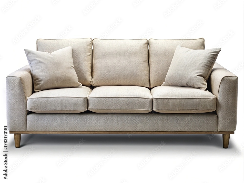 Fototapeta premium Modern comfortable upholstered sofa with accent pillows for living room