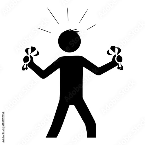 Frustrated stick figure holding crumpled paper balls vector illustration of stress and anger management isolated on white background