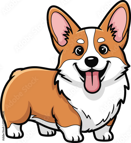 Cartoon corgi dog with tongue out big ears animal