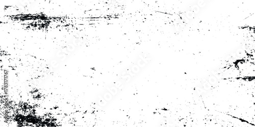 Grunge black and white distressed texture overlay with rough ink splatters and scratches for vintage design background for wall textured.