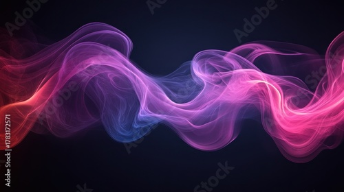 Abstract swirling, luminous smoke-like forms in vibrant pinks, purples, and blues