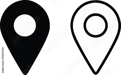 Map marker pinpoint icon, location symbol in black and white
