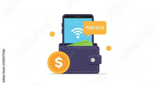 Fintech digital wallet mobile payment app technology concept for online banking and finance solutions