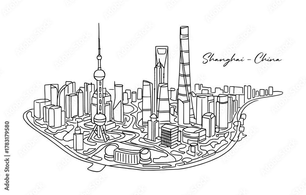 Fototapeta sketch hand drawing of shanghai - china (artwork 2)