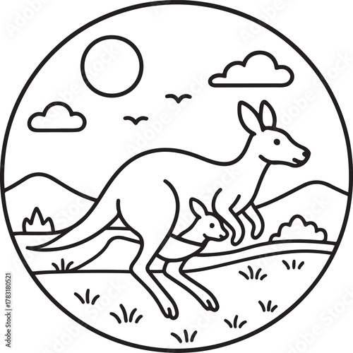 Black and White Animal and Bird Coloring Page Line Art Illustration