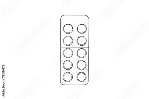 Lineal Hand-Drawn Blister Pack of Pills