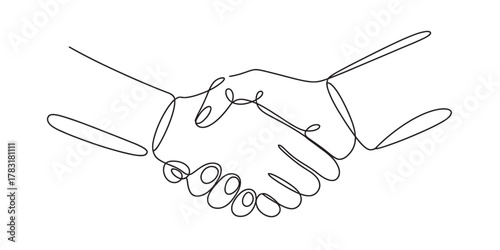 Continuous one line drawing of two business hands in a handshake. partnership concept. minimalist line art vector illustration of deal. Vector