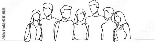 Minimalist human line art, continuous figure sketch, diverse people illustration, abstract portrait set, black and white unity design, modern character icons