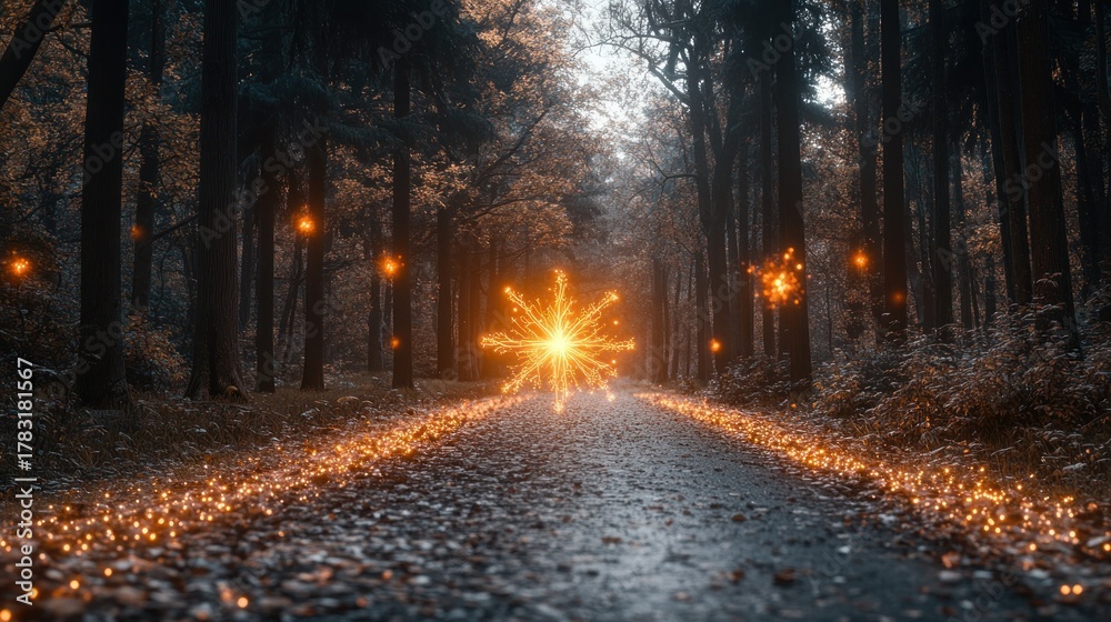 Obraz premium Forest path, glowing orb