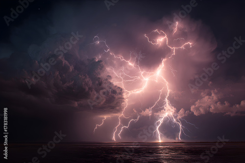 Awe-Inspiring Electric Sho: Captivating the Majesty nd Power of Nature's Fury n an Intense Lightning Stom Under the Darkened Skiesof a Thunderous Night