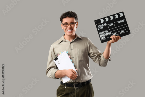 Male screenwriter with scen...