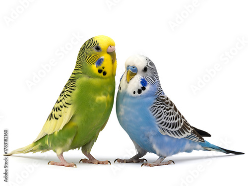 two parakeet portrait on isolated background  