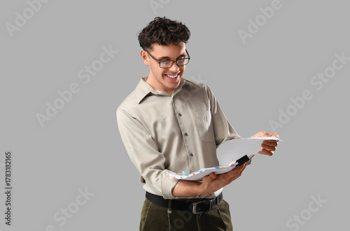 Male screenwriter reading s...