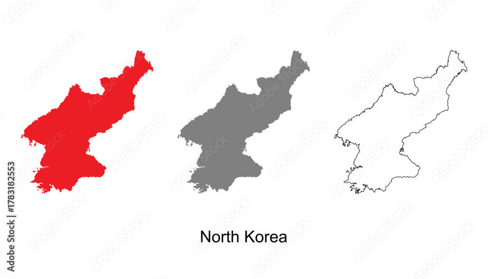 Obraz premium North Korea map set. North Korea map vector. North Korea map on red, gray, and outline