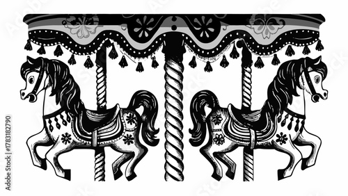 Whimsical carousel with vintage charm, perfect for nostalgia and playful designs, scalable vector graphic