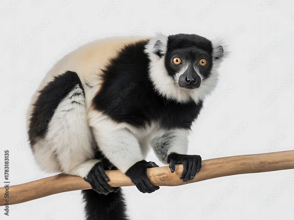 Naklejka premium Indri lemur sitting on a tree branch