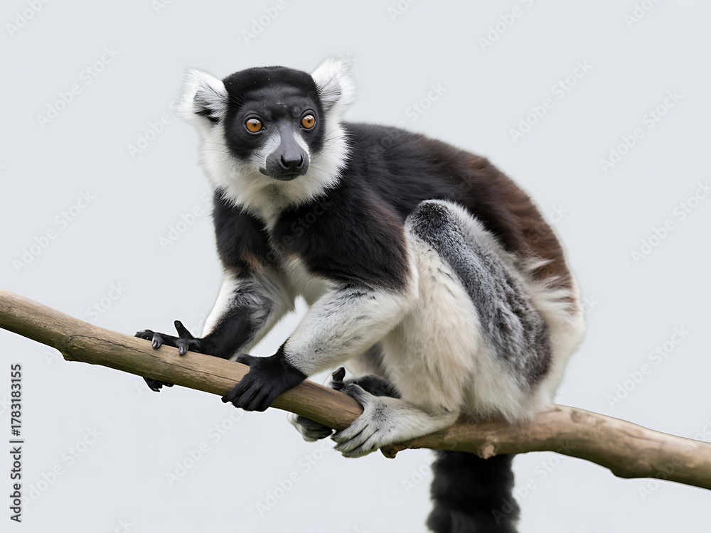 Naklejka premium Indri lemur sitting on a tree branch