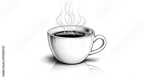 Realistic illustration of a cup of hot coffee with light steam on a plain white background
