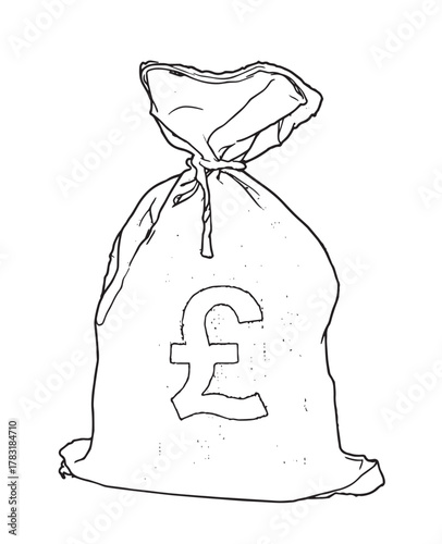 Hand-drawn money bag with Pound sterling symbol