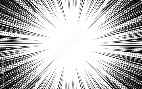 Monochrome concentrated lines of manga comics. Flat vector illustration.