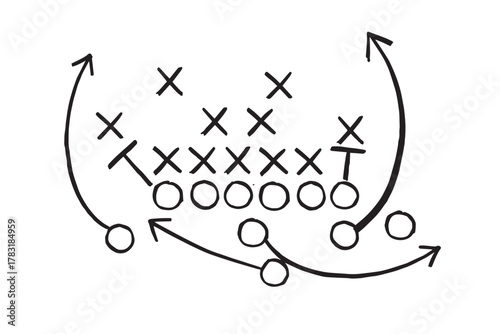 American Football Play Diagram with Offensive and Defensive Formations