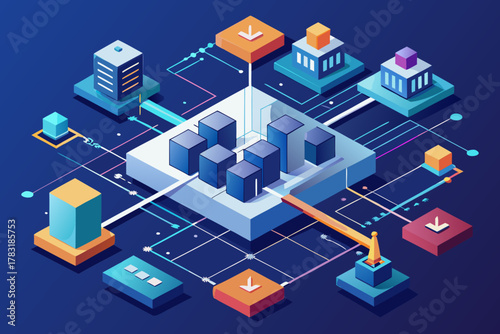 Isometric digital network connecting abstract data centers and servers