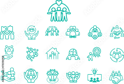 Modern minimalist community and social connection icons with editable stroke