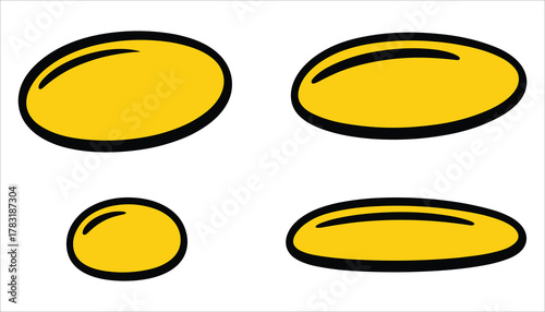 Four yellow oval shapes with thick black outlines on a white background object graphic