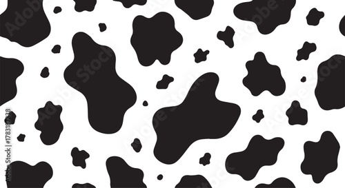 Black and white cow spots pattern, seamless vector background