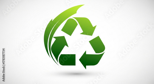 Green recycling symbol with leaf for eco friendly environment and sustainability awareness campaign