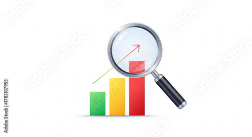 Analyzing business growth chart with magnifying glass for financial analysis and market research data insights