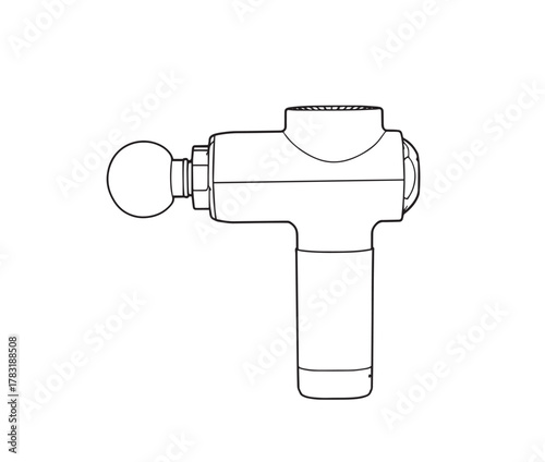 Line Art Illustration of a Percussion Massage Gun for Muscle Recovery hand drawn sketch art drawing illustration white isolated background