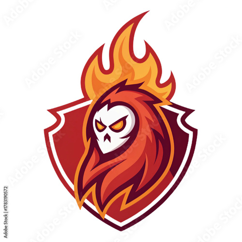 Fire Ghost Mascot Logo Vector, Flat Esport Emblem Design with Solid Red and Orange Fills and Clean Vector Shape, Transparent Background

