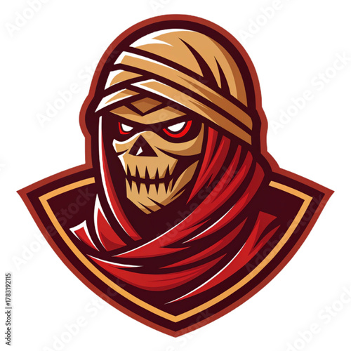 Infernal Mummy Mascot Logo Vector, Flat Esport Design with Solid Warm Red and Brown Fills, Transparent Background

