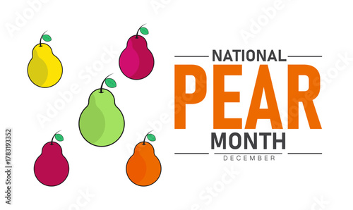 National Pear Month Poster Banner and Background Abstract Design Template Featuring Fresh Green Pear Fruits and Leaves Illustration for Healthy Eating Nutrition Awareness and Seasonal Food Celebration