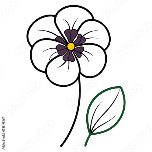 pansy flower line art on white background