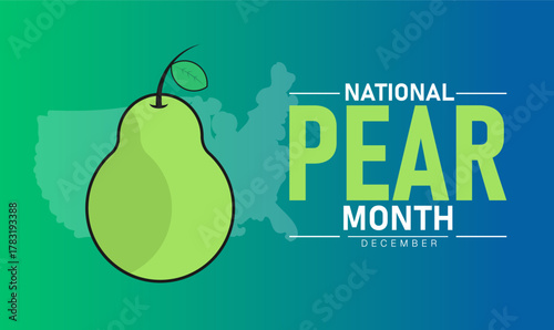 National Pear Month Poster Banner and Background Abstract Design Template Featuring Fresh Green Pear Fruits and Leaves Illustration for Healthy Eating Nutrition Awareness and Seasonal Food Celebration
