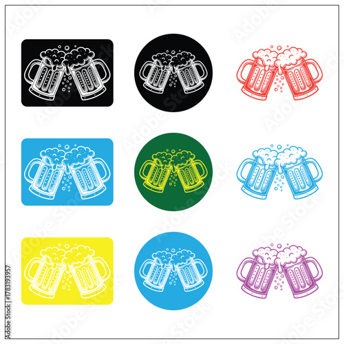 beer mugs toasting silhouette, logo template